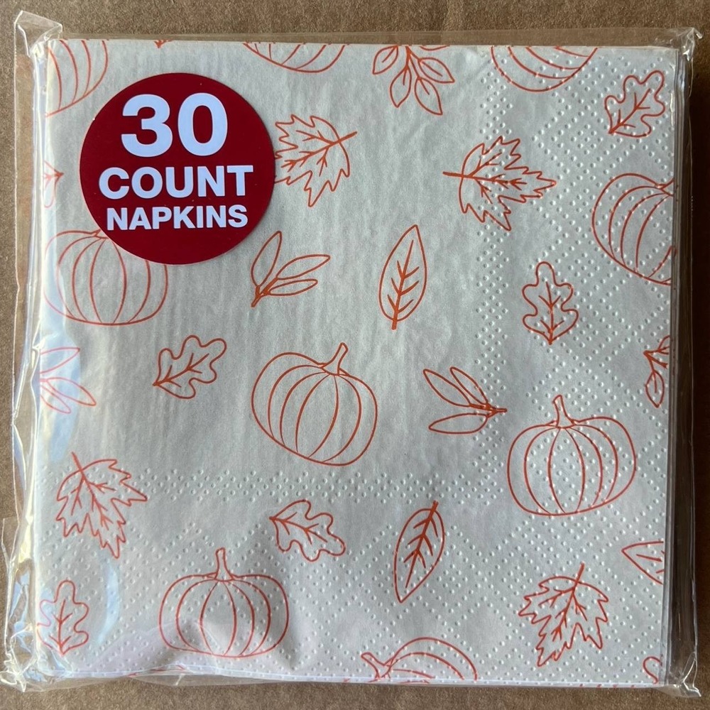 3 Pack Pumpkin Leaves Thanksgivin Beverage Napkins 30 Count 2-Ply 9.84" 90 Total
